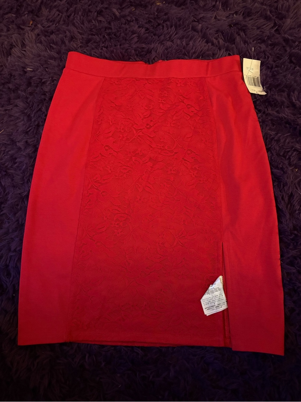 Guess Red Lace-Panel Pencil Skirt